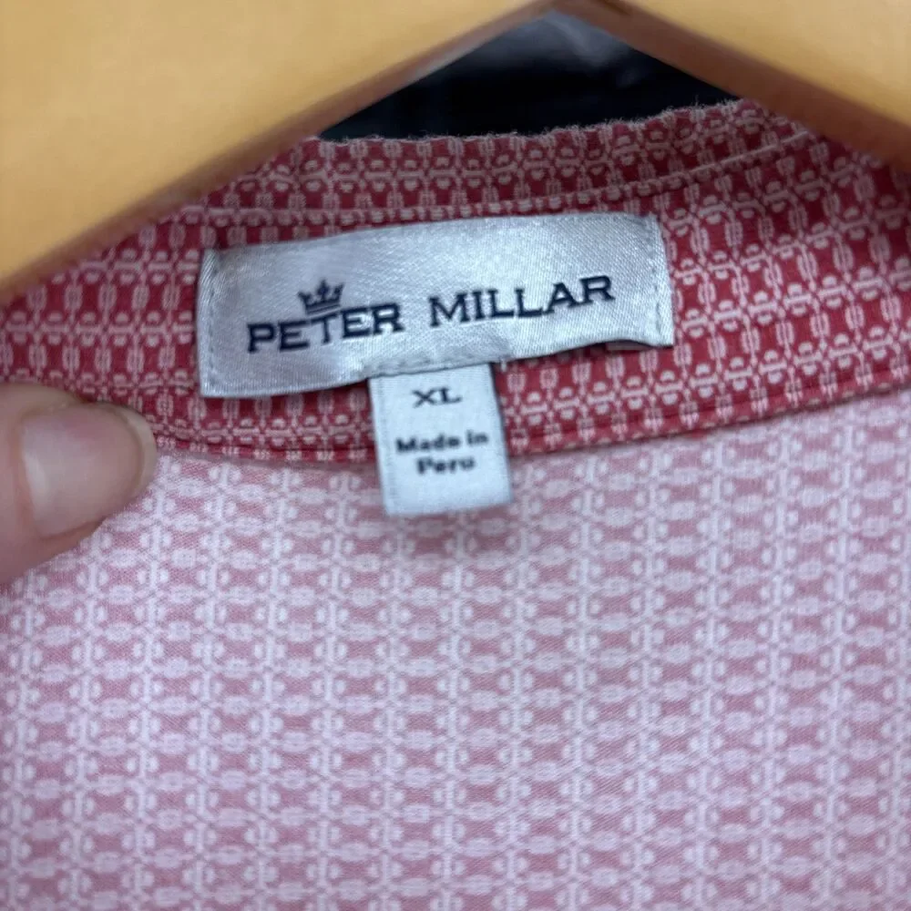 Peter Millar Men’s Golf Polo XL  Rn100308 Red/white Geo Print - Picture 2 of 7